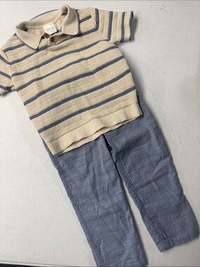 Little Co Striped Polo & Blue Pants Matching Set